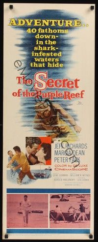 4h258 SECRET OF THE PURPLE REEF insert '60 adventure 40 fathoms down in shark-infested waters!