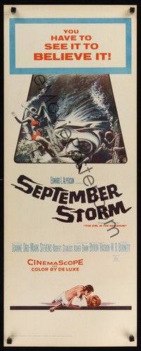 4h259 SEPTEMBER STORM insert '60 art of sexy scuba diver attacked by shark!