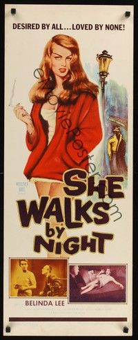 4h261 SHE WALKS BY NIGHT insert '60 German prostitution, sexy artwork of Belinda Lee!