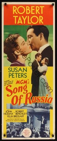 4h273 SONG OF RUSSIA insert '44 great romantic c/u art of Robert Taylor & Commie Susan Peters!