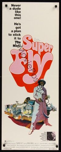 4h291 SUPER FLY insert '72 great artwork of Ron O'Neal with car & girl sticking it to The Man!