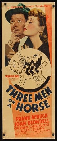 4h303 THREE MEN ON A HORSE insert '36 Damon Runyon racetrack comedy of man who picks winners!