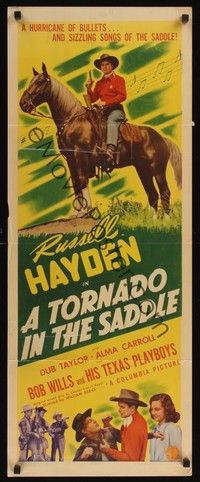 4h310 TORNADO IN THE SADDLE insert '42 cool image of Russell Hayden on horse, western!