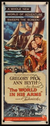 4h348 WORLD IN HIS ARMS insert '52 Gregory Peck, Ann Blyth, from Rex Beach novel!