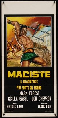4h465 COLOSSUS OF THE ARENA Italian locandina R67 cool art of Mark Forest as Maciste with trident!