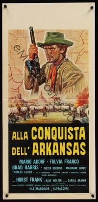 4h467 CONQUERORS OF ARKANSAS Italian locandina '65 artwork of Brad Harris & cowboys with guns!