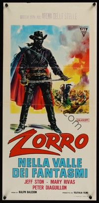 4h484 EL VALLE DE LOS DESAPARECIDOS Italian locandina '64 art of Zorro with sword by DiStefano!