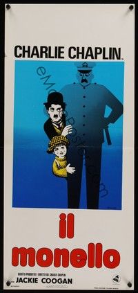 4h525 KID Italian locandina R60s wacky art of Charlie Chaplin & Jackie Coogan!