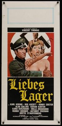 4h533 LIEBES LAGER Italian locandina '76 wild art of Nazi officer holding nude saluting woman!