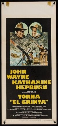 4h574 ROOSTER COGBURN Italian locandina '75 different art of John Wayne & Katharine Hepburn!