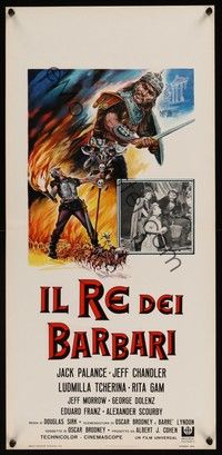 4h586 SIGN OF THE PAGAN Italian locandina '55 cool art of Jack Palance as Attila the Hun!