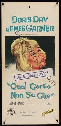 4h606 THRILL OF IT ALL Italian locandina '63 James Garner, wonderful art of Doris Day kissing!