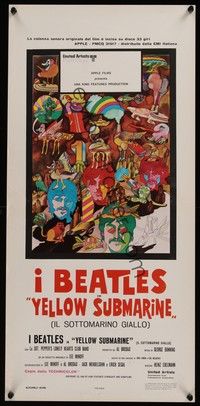 4h623 YELLOW SUBMARINE Italian locandina R70s psychedelic art of Beatles John, Paul, Ringo, George