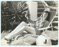 4j105 JOAN OF PARIS deluxe candid 11x14 still '42 Michele Morgan putting on lipstick on lawn chair!