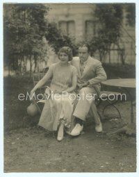 4j147 MARY PICKFORD & DOUGLAS FAIRBANKS deluxe signed 11x14 still '20s seated outside by Abbe!
