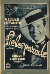 4j477 LOVE PARADE Austrian program '30 different images of Maurice Chevalier & Jeanette MacDonald!