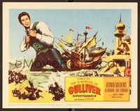 4k008 3 WORLDS OF GULLIVER LC '60 Ray Harryhausen, art of giant Kerwin Mathews pulling ship!
