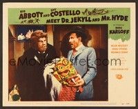 4k012 ABBOTT & COSTELLO MEET DR. JEKYLL & MR. HYDE LC #6 '53 Bud holding mask scared by monster!