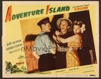 4k022 ADVENTURE ISLAND LC #3 '47 cop Paul Kelly grabs guy with sexy Rhonda Fleming in sarong!