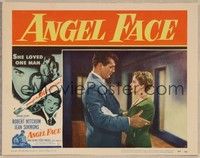 4k044 ANGEL FACE LC #1 '53 Robert Mitchum & pretty Mona Freeman, Otto Preminger, Howard Hughes