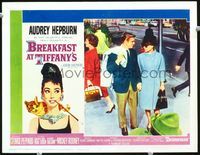 4k092 BREAKFAST AT TIFFANY'S LC #4 '61 George Peppard walks on street with Audrey Hepburn!