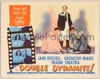 4k166 DOUBLE DYNAMITE LC #3 '51 Jane Russell & Frank Sinatra pick up Groucho Marx's money!