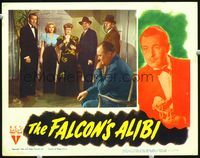 4k193 FALCON'S ALIBI LC '46 detective Tom Conway with cast members staring at man in chair!