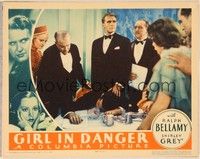 4k245 GIRL IN DANGER LC '34 Ralph Bellamy standing over dead man at dinner table!
