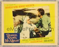 4k283 HEAVEN KNOWS MR. ALLISON LC #8 '57 c/u of scruffy Robert Mitchum helping nun Deborah Kerr!