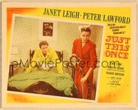 4k342 JUST THIS ONCE LC #6 '52 Peter Lawford in bed watches sexy Janet Leigh vacuum the floor!