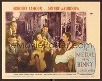 4k388 MEDAL FOR BENNY LC #7 '45 Dorothy Lamour holding baby & talking to five people!