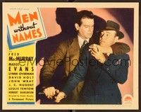 4k389 MEN WITHOUT NAMES LC '35 close up of government agent Fred MacMurray grabbing guy with gun!