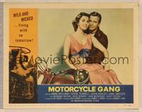 4k398 MOTORCYCLE GANG LC #3 '57 pretty Anne Neyland & Steve Terrell sitting on motorcycle!