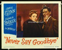 4k411 NEVER SAY GOODBYE LC '46 pretty Eleanor Parker in fur coat squeezes Errol Flynn's face!