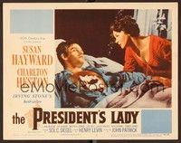 4k458 PRESIDENT'S LADY LC #7 '53 close up of Susan Hayward & wounded Charlton Heston!