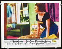 4k468 PROMISE HER ANYTHING LC #8 '66 worried Leslie Caron kneeling on fur blanket on bed!