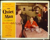 4k475 QUIET MAN LC #8 '51 John Wayne brings flowers to Maureen O'Hara, Victor McLaglen watches!