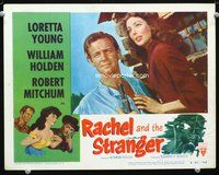 4k476 RACHEL & THE STRANGER LC #3 R53 close up of Loretta Young & William Holden with gun!