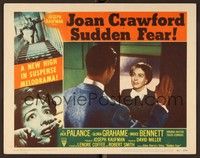 4k524 SUDDEN FEAR LC #7 '52 Joan Crawford is scared to see the man in her doorway!