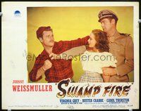 4k527 SWAMP FIRE LC #5 '46 Johnny Weissmuller & Buster Crabbe fight over pretty Virginia Grey!