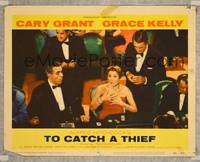 4k548 TO CATCH A THIEF LC #8 '55 Cary Grant behind woman at baccarat table, Alfred Hitchcock