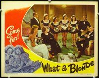 4k578 WHAT A BLONDE LC '45 Leon Errol in tuxedo has five sexy maids to serve him!