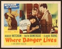 4k582 WHERE DANGER LIVES LC #3 '50 Claude Rains between Robert Mitchum & Faith Domergue!