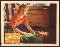 4k597 YELLOW SKY LC #7 '48 pretty worried Anne Baxter kneels over unconscious Gregory Peck!