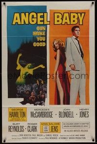 4r043 ANGEL BABY 1sh '61 full-length George Hamilton standing with sexiest Salome Jens!