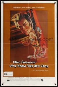 4r047 ANY WHICH WAY YOU CAN int'l 1sh '80 cool artwork of Clint Eastwood & Clyde by Bob Peak!