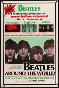 4r082 BEATLES AROUND THE WORLD 1sh '70s great image of John, Paul, George, & Ringo!