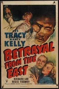 4r091 BETRAYAL FROM THE EAST style A 1sh '44 Lee Tracy & Nancy Kelly spy in Asia, cool artwork!