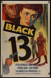 4r109 BLACK 13 1sh '54 Peter Reynolds, Rona Anderson, Patrick Barr, cool crime art!