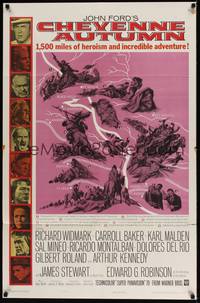 4r182 CHEYENNE AUTUMN 1sh '64 John Ford directed, artwork of soldier fighting Native American!